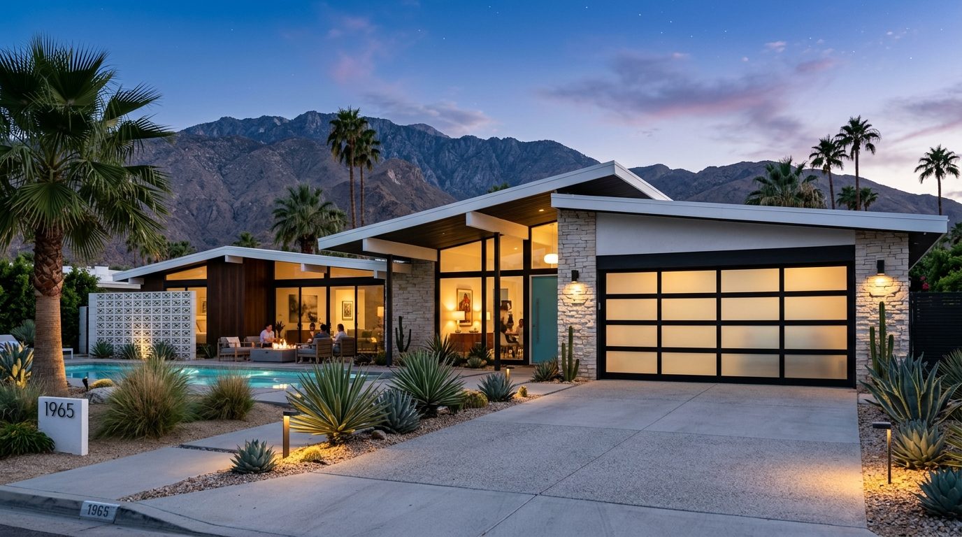 Bennett Local Garage Door Exterior Closed Garage Door at Twilight